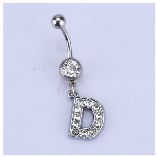 26 Letter A To Z Style Charm Stainless Steel Body Piercing JewelryCrystal Rhinestone Navel Belly Button Ring D