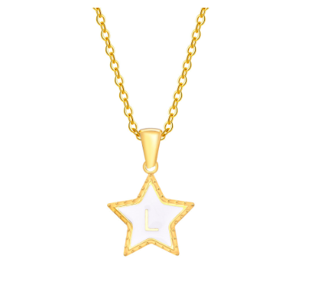 Vnox A-Z Letter Star Shope Pendant Necklace for Women,18K Gold Initial Stainlss Steel Jewelry Accessories Gift L