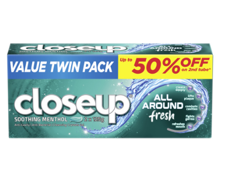 Closeup All Around Fresh Gel Toothpaste Soothing Menthol 125g Twin Pack