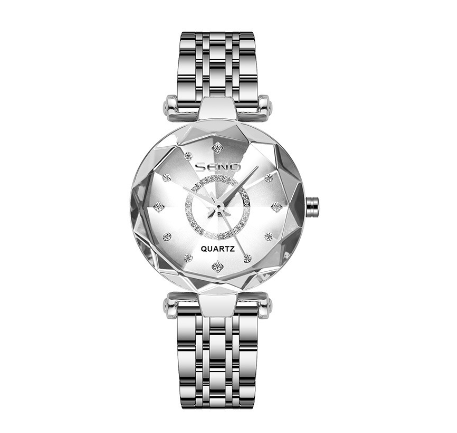 Seno Ocean Star Steel Band Women's Watch Fashion Crystal Ladies Quartz Wristwatch SILVER WHITE