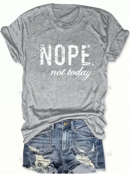 SHEIN LUNE NOPE Letter Printed T-Shirt Women's Summer Casual Short Sleeve Tee Shirt With Round Neckline