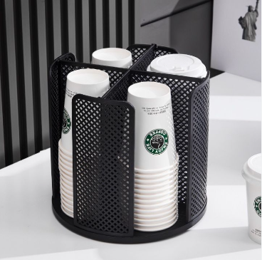 Rotating Paper Coffee Cup Organizer Disposable Cup and Lid Holder Storage Holder
