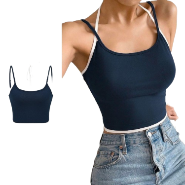 Lovito Women Casual Plain Colorblock Tie Back Tank Top L74ED032