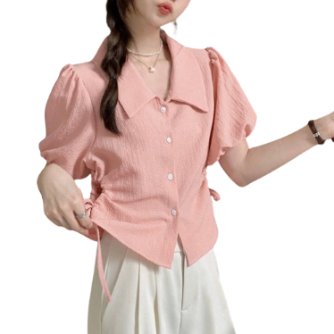 Lovito Women Casual Plain Button Zipper Blouse L64AD095 (Pink)