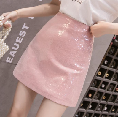 Spring 2022 Women's Elegant Socialite Slimming Sequined High Waist Skirt All-Matching Slim Fit A- line Hip-Wrapped Skirt