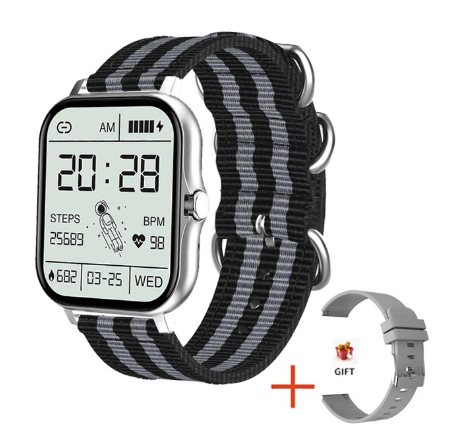 FILIEKEU Smart Watch Men Women Waterproof Sports Fitness Bluetooth Call Couple For Android And Ios  SILVER NYLON BELT