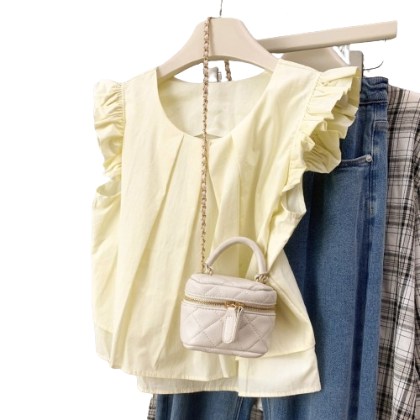 Lovito Women Casual Plain Frill Blouse LNE35177 (Apricot)