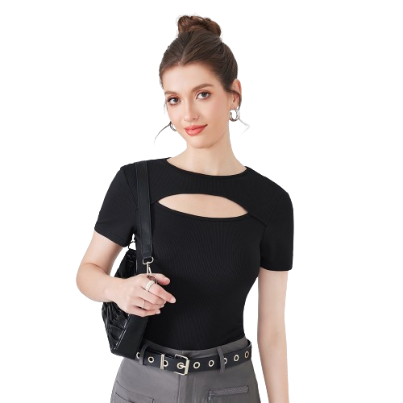 Lovito Casual Plain Cut Out Bodysuits L54ED064