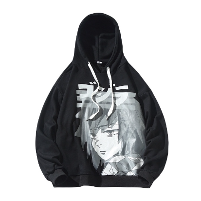 Street Style Cartoon printed Korean loose Graphic hoodie For men