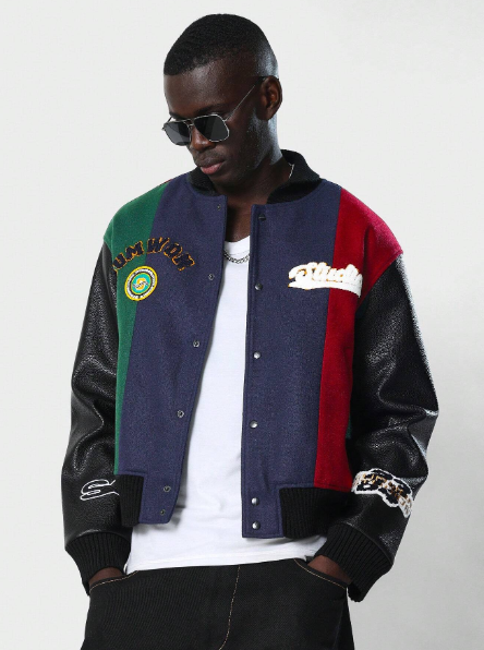 SUMWON PU Sleeve Multi-Colour Varsity Jackets With Embroidered Patch & Label