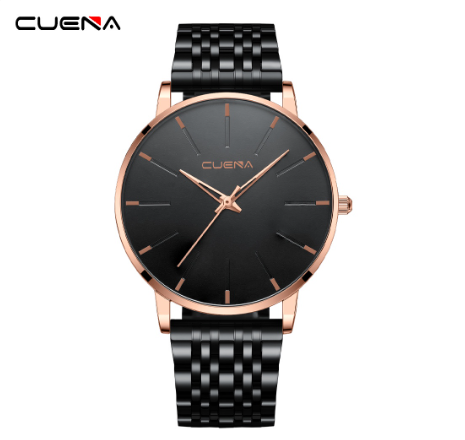 CUENA Men's Watch Simple Design Fashion Business Analog Quartz Stainless Steel Waterproof 6029 BLACK ROSEGOLD