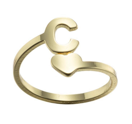 Fashion Heart 26 Letters Rings For Women Gold Color A-Z Initials Opening Ring Alphabet Finger Accessories Party Jewelry Gifts C