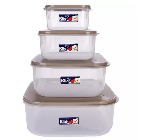 Klio 4pc Stackable Square Series Food Keeper Set Brown 24x10x24 cm