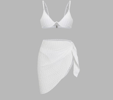 Women Casual Plain Lace Up Textured Fabric Removable Pads Bikini Set L50AD020 White