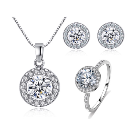 3 in1 Set of Silver Earrings Necklace Jewelry