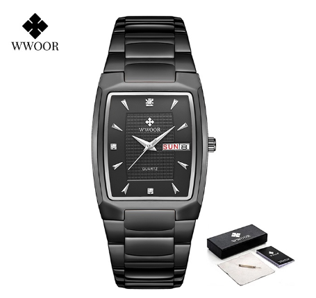Wwoor Watch Men With Automatic Week Date Luxury Stainless Steel Gold Mens Quartz Wrist Watch ALL BLACK