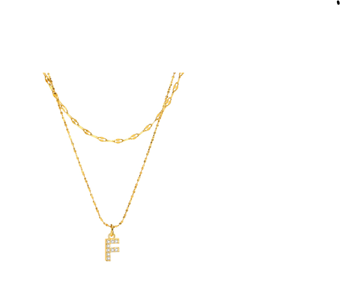 Vnox Double Layered Letter Initial Pendant Necklace,Gold Plated Shiny Zircon Alphabet Charm Necklace for Women F