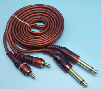 Gold-Plated 2*6.35mm to 2 RCA Cable Stereo Audio Aux