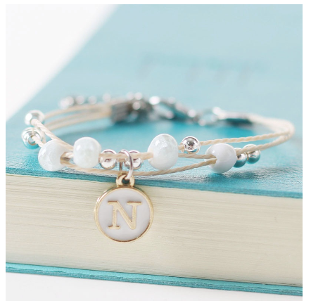 Fashion Ceramics Beads Letters A-Z Bracelet Elastic Chain Bangle Women Men Couple Jewelry Gifts N