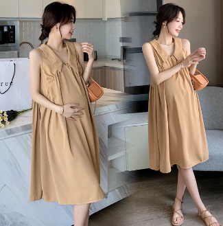Maternity Dress Korean Fashion Loose Sleeveless Pregnant Women Solid Color Dress