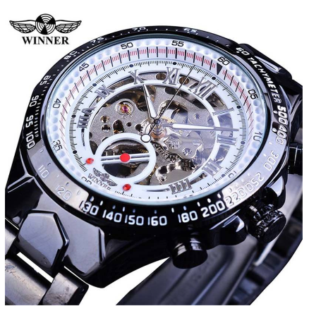 WINNER Automatic watch men Gold Luxury Stainless Steel Skeleton Mechanical Watches waterproof Luminous Watch 9