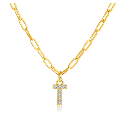 Vnox 18K Gold Initial Letter Necklace,Gold Letter Necklace,Initial Necklace T