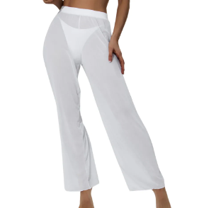 Women Mesh Ruffle Trim Cover Up Pants Beach Cover Up Beach Wrap Bikini Shiny Wraps Cover Ups For Swimwear Ruffle Pants