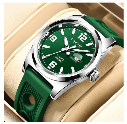 LIGE Official Waterproof Quartz Watch Men Military Casual Fashion Sport Silicone Luminous Wristwatch Date Calendar Watches SILVER GREEN