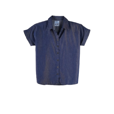 RRJ Ladies' Modified Woven Boxy Fitting Rayon Fabric Trendy fashion Casual Top 115656 (Dark Blue)