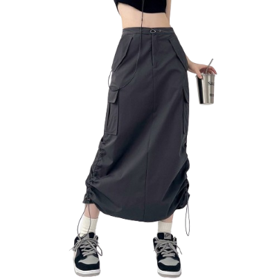 Lovito Women Drawstring Pocket Skirts LNA18047 (Grey)