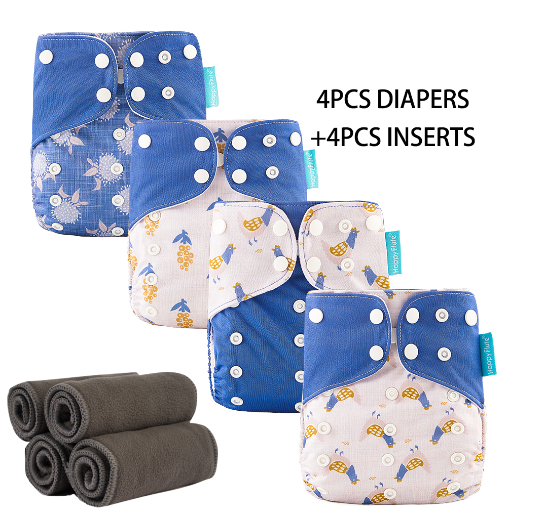 HappyFlute Baby Ecological Cloth Diapers Adjustable Washable Reusable Cloth Nappy For Baby Girls and Boys 4pcsDiaper+4pcs Inserts Set 3