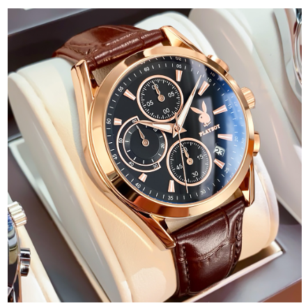 Playboy Watch For Men Luminous Waterproof Calendar Chronograph Comfortable Leather Strap Simple Trendy Men's Watch BLACK DIAL BROWN STRAP