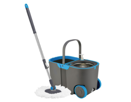 Home Gallery Tornado Mop and Spin-Dry BIG Bucket W/ Wheels Set (Gray) with 2 Microfiber Mop Heads