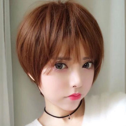 Wig Female Short Hair Cute and Handsome Female Short Straight Hair Wig Full Headgear