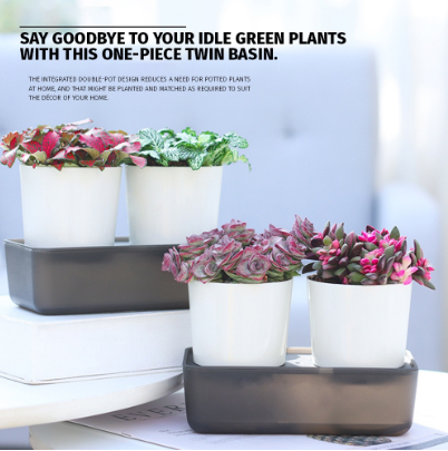 Dual Self Watering Planter in One Water Storage Base Indoor Flower Garden Plant Wicking Pot