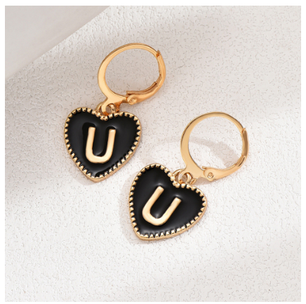 1 Pair Letter Heart Earring Gold Color Hoop Earrings For Women Fashion Alphabet Dangler Initials Ear Accessories Jewelry Gifts U