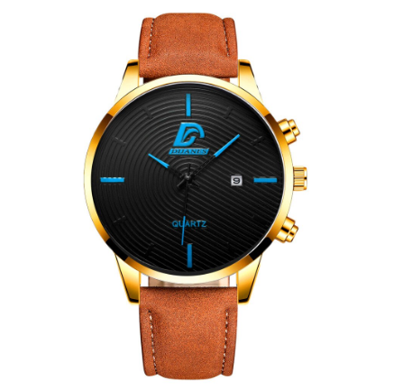 Full Steel Men's Quartz Business Waterproof Watch Men Relo Watch LEATHER BROWN GOLD BLUE