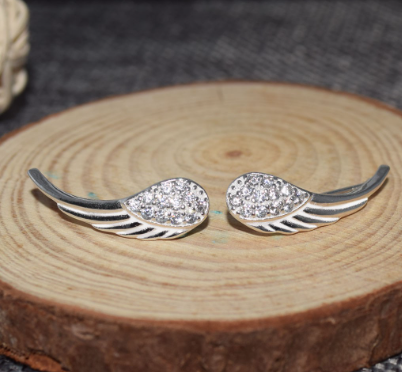 Italy Sterling Silver Wings Ear Cuff Hook With Free Stud Earring