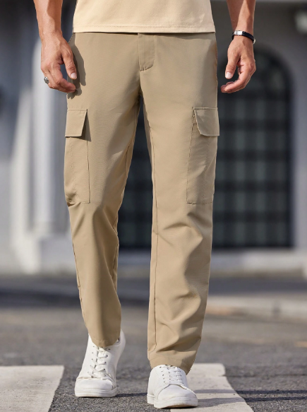 Manfinity Modomio Men's Woven Slim Fit Casual Cargo Pants, Suitable For Spring And Autumn Seasons