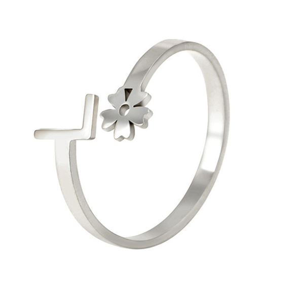 Stainless Steel A-Z Letter Ring For Women Girl Flower 26 Initial Name Adjustable Ring Trendy Birthday Jewelry Gift L