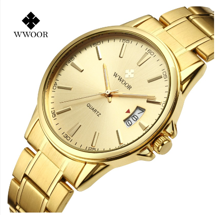 WWOOR Fashion High Quality Watch Business Waterproof Calendar Simple Luxury Men Casual Gold Watch ALL GOLD