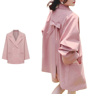 Lovito Women Cute Plain Bow Back Split Pocket Blazer L76AD090