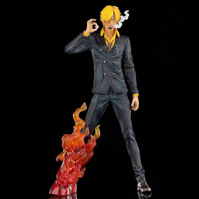 33cm Action Figure One Piece Gk Fantasy Sanji Black Foot Sunkist Flame Anime Boxed Garage Kits Model