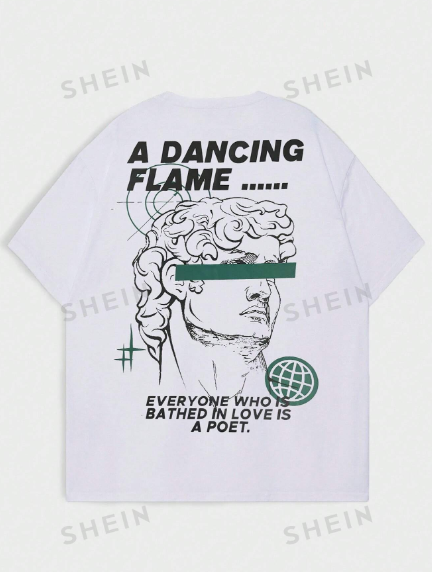 ROMWE Street Life Guys Figure & Slogan Graphic Tee