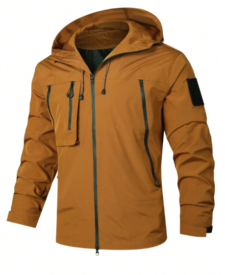 Men's Zip-Up Color Block Hooded Windproof Casual Outdoor Jacket