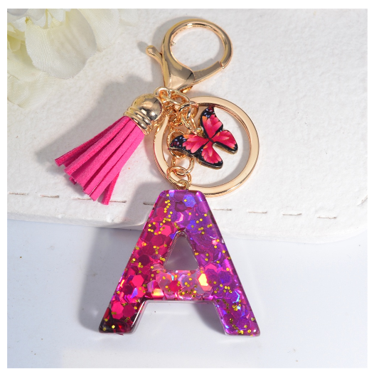 Fashion Gradient A-Z Letter Keychains Sweet Butterfly Tassels Pendant Alphabet Keyrings Name Initials Key Chains Accessories A
