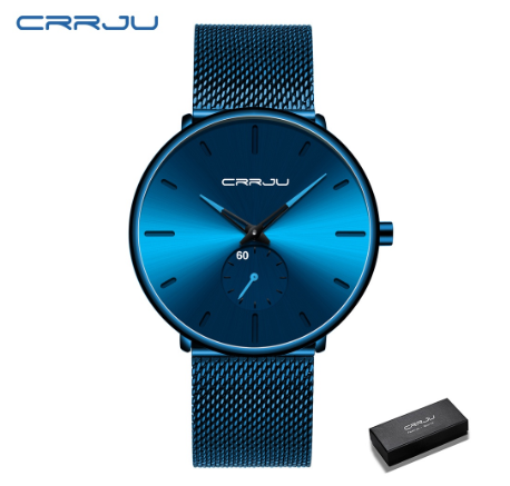 CRRJU Men's Fashion Black Stainless Steel Wrist Watch Waterproof Business Dress Watch for Men 2150S M5