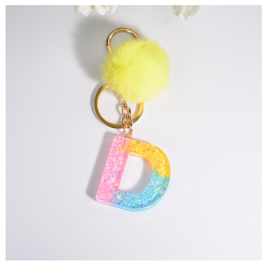 Fashion A-Z 26 Letters Iridescent Keychains Star Sequins Filling Resin Keyrings Women Bag Ornaments Exquisite Key Holder Charms D
