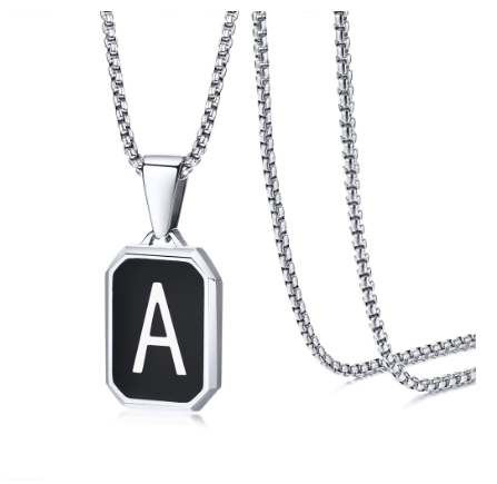 Meaeguet Black Fashion Necklace For Men Letter A-Z Pendant Stainless Steel Birthday Gift For Boyfriend A