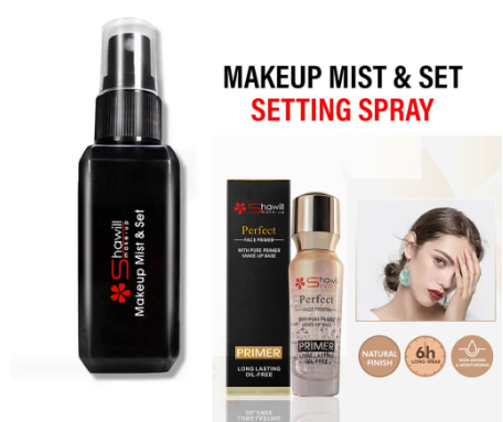 Shawill 6H Long Wearing Primer and Setting Spray Facial Setting Mist Spray Makeup Long Lasting 2 Set
